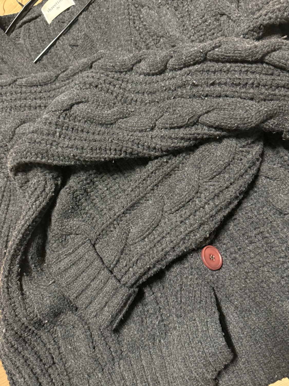 쓰리타임즈 케이블 울 가디건 차콜 상품이미지6