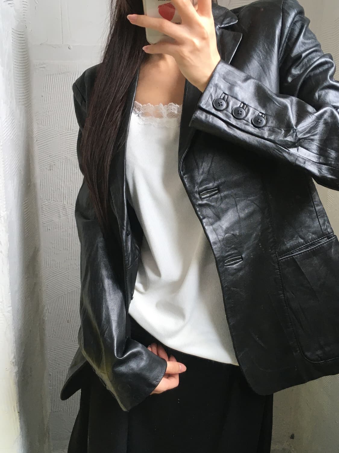 DKNY 디케이엔와이 블랙 컬러 가죽 블레이저 자켓 상품이미지1