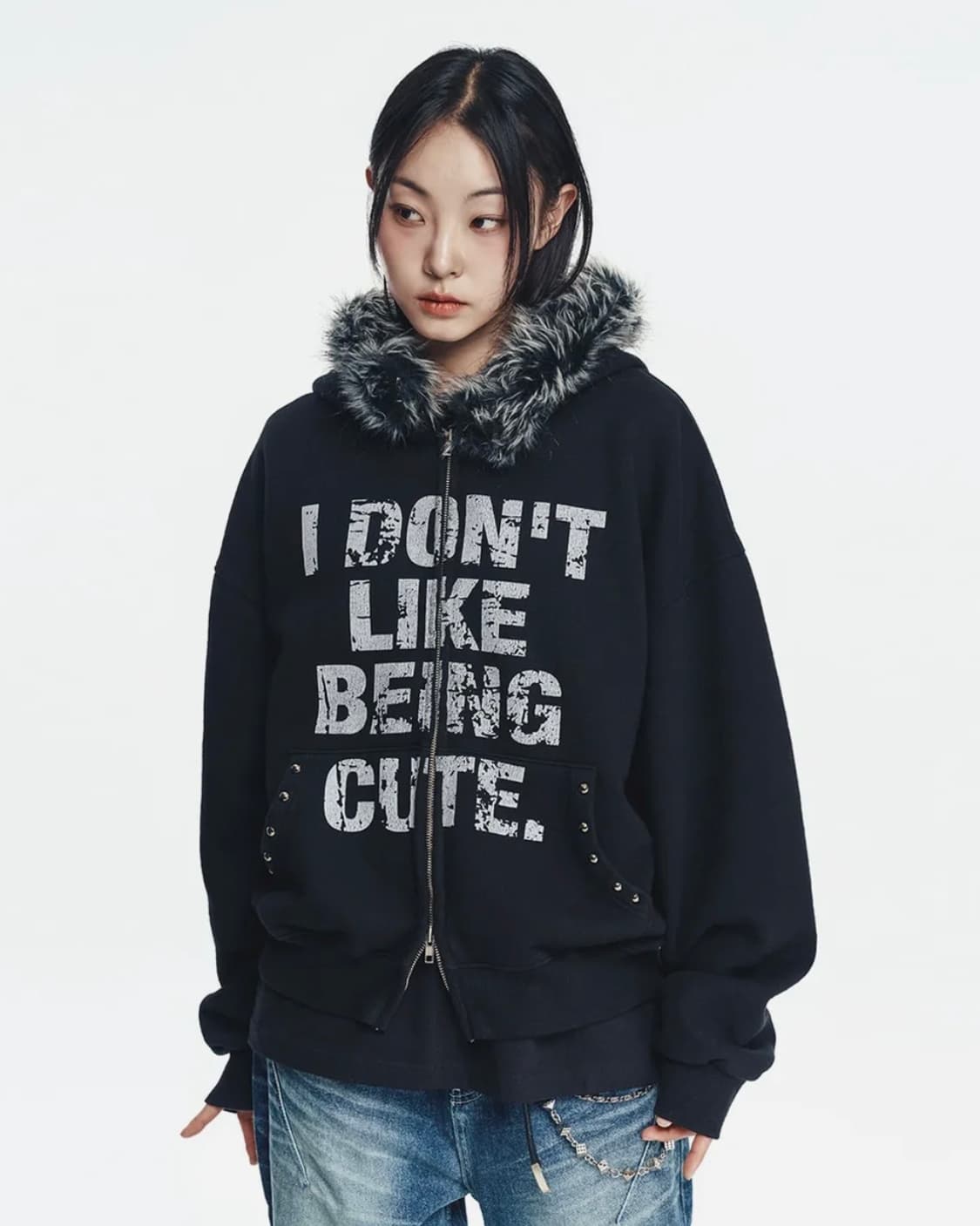 이지노이지 크롭 퍼 후드집업 상품이미지1