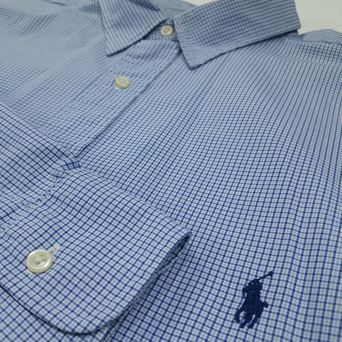 CL252 3XLT 폴로 00s 코튼 마이크로체크 블루 셔츠 남방 상품이미지3