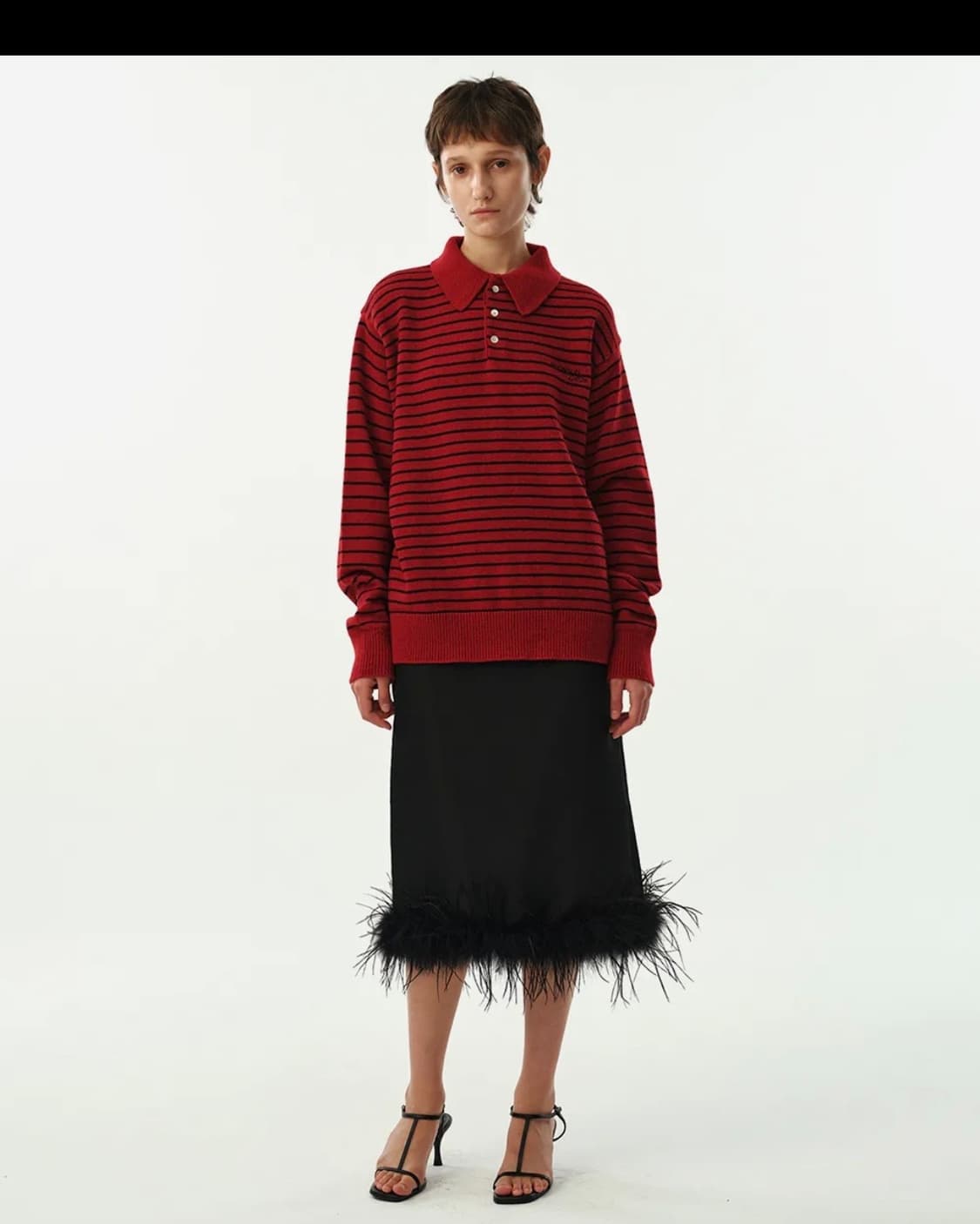 [새상품] 문선 타조 털 스커트 블랙 Ostrich Hair Skirt 상품이미지2