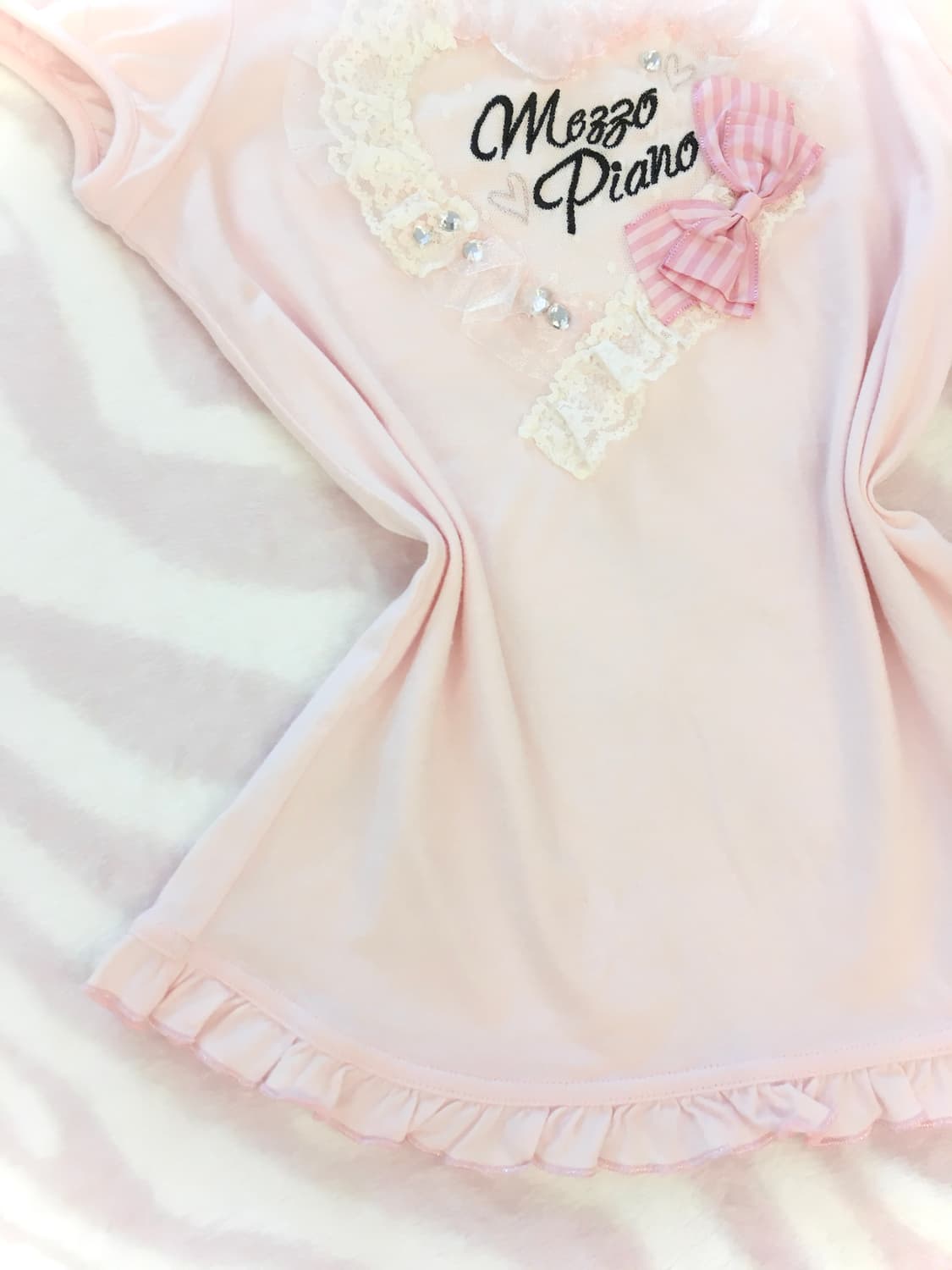 메조피아노 베이비핑크 프릴하트 리본 탑 쥬얼 반팔티셔츠 히메갸루 조지후쿠 상품이미지3