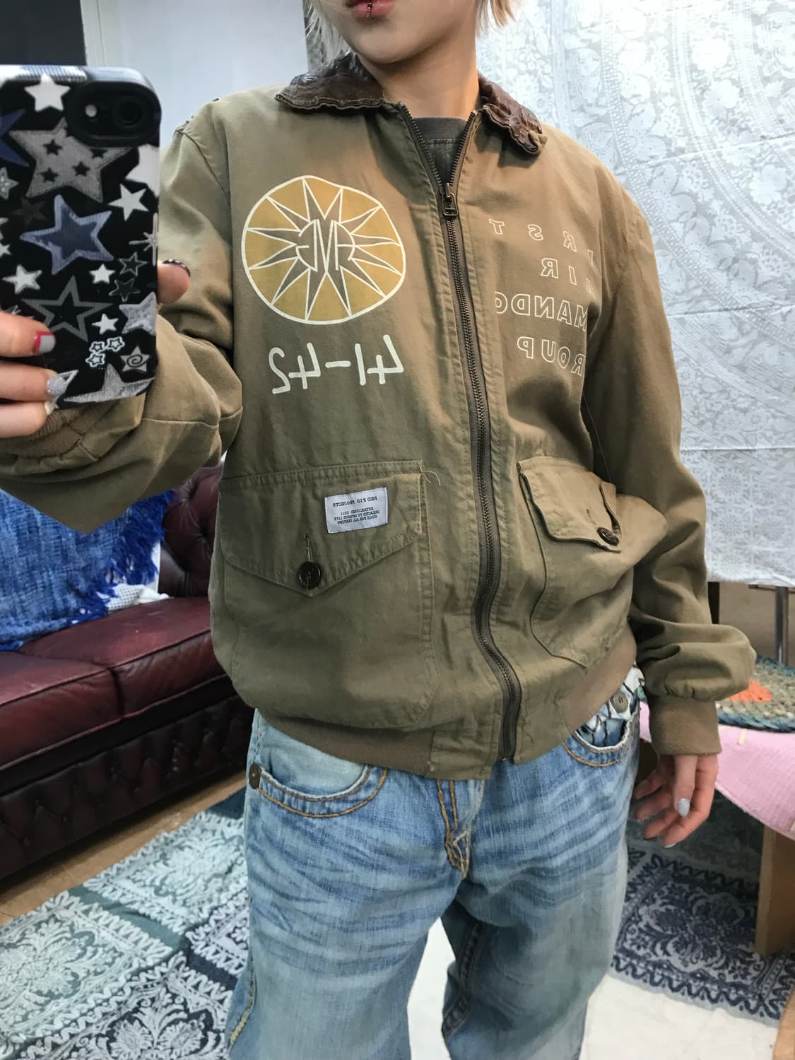 Red-pig 빈티지 프린팅 워크자켓 상품이미지2