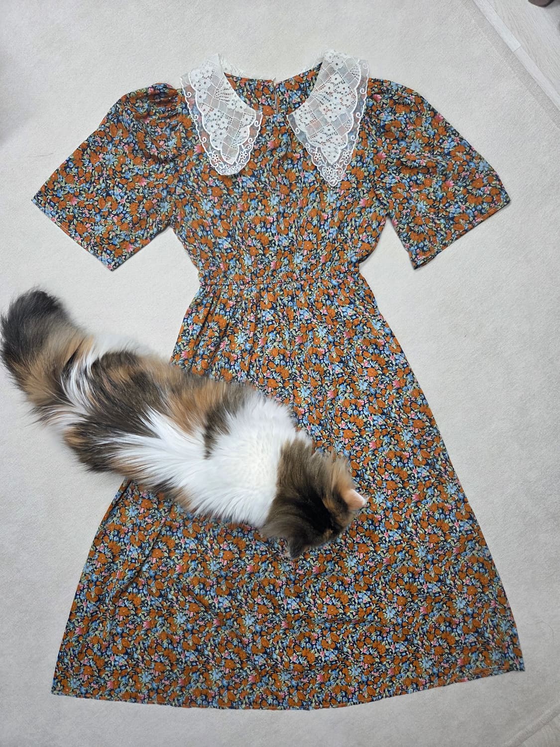 빈티지 레이스 카라 플라워 원피스 상품이미지1