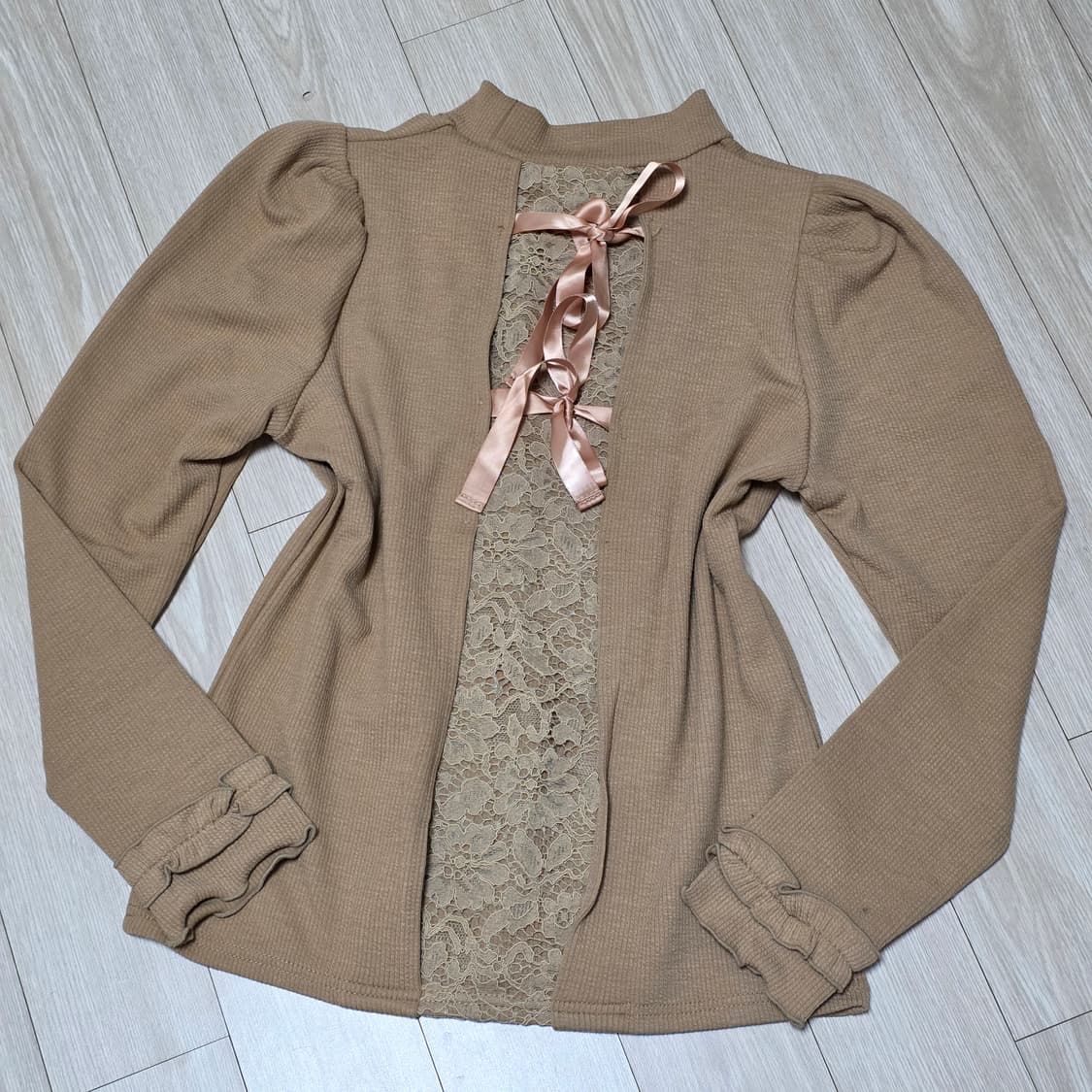 ByeBye 일본빈티지)스나계st 브라운모리걸 로맨틱 프릴퍼프블라우스 상품이미지2