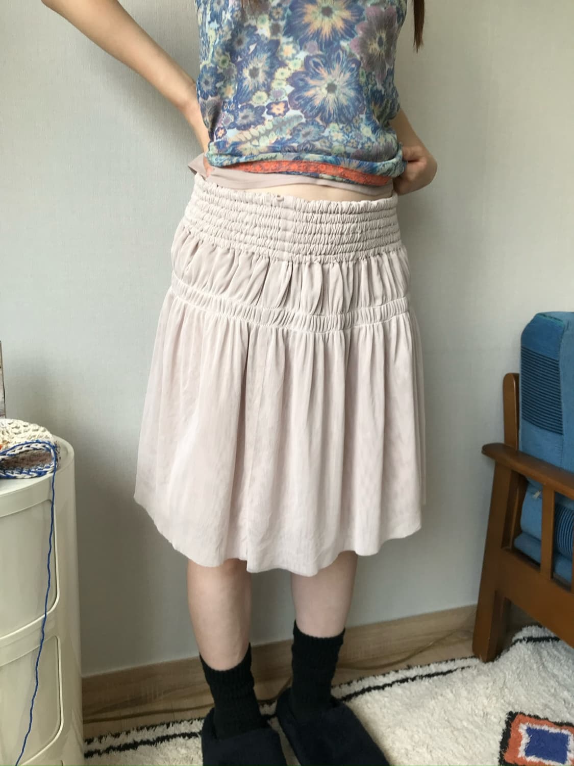 shirring light pink sha- skirt 상품이미지1