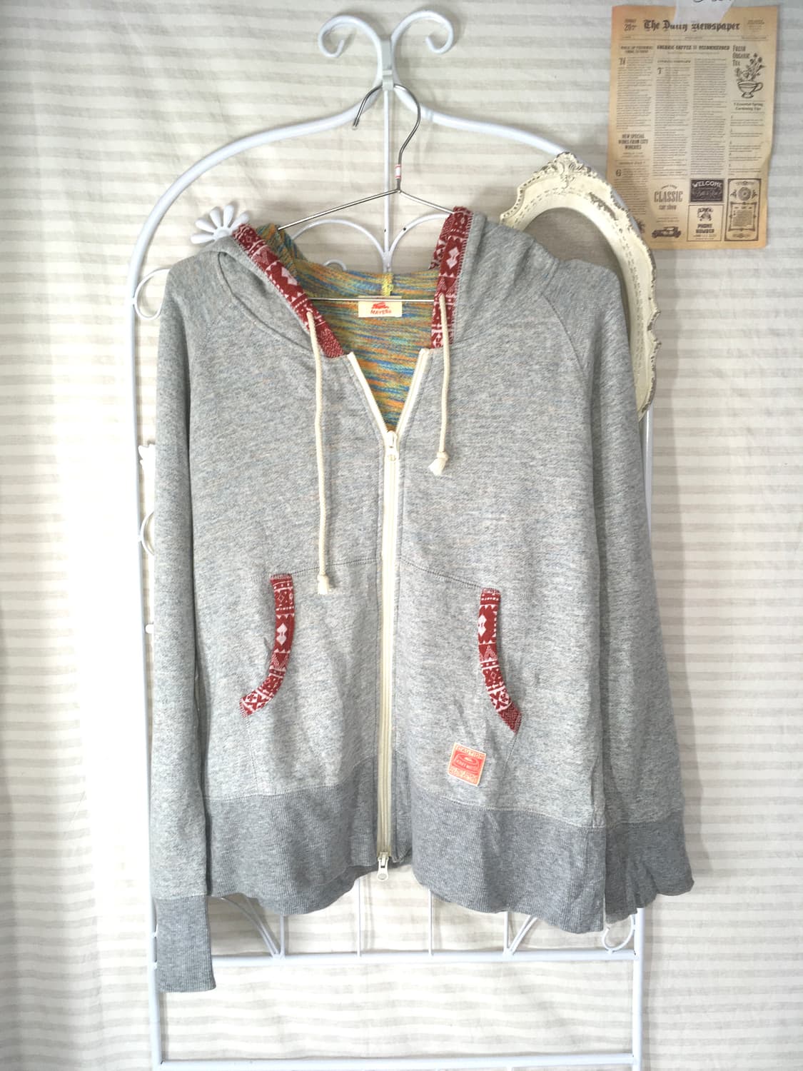 일본빈티지 그레이 에스닉 패턴 후드 집업 상품이미지1