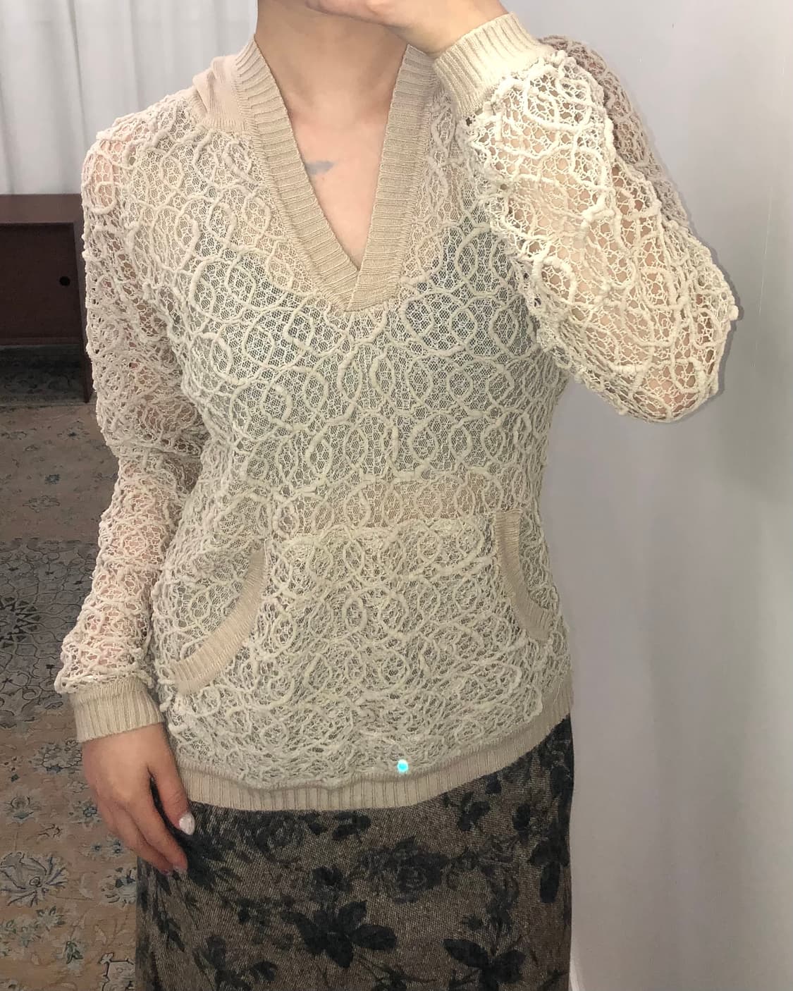 뮤트베이지 시스루 후드 상품이미지2