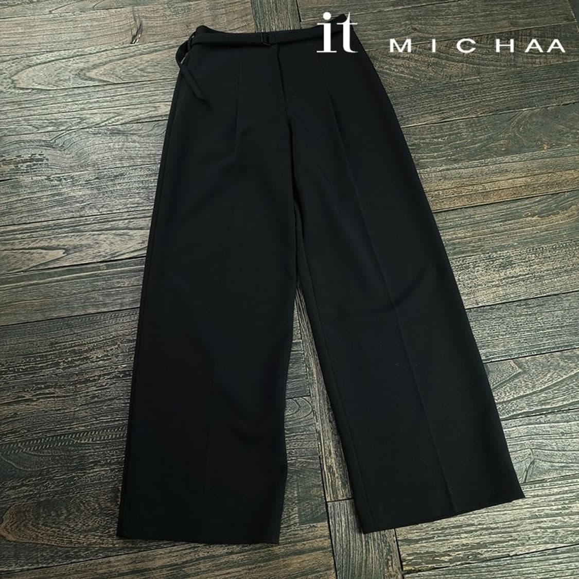 [잇미샤] 22 F/W 벨티드 와이드 슬랙스 블랙 M19491 상품이미지1