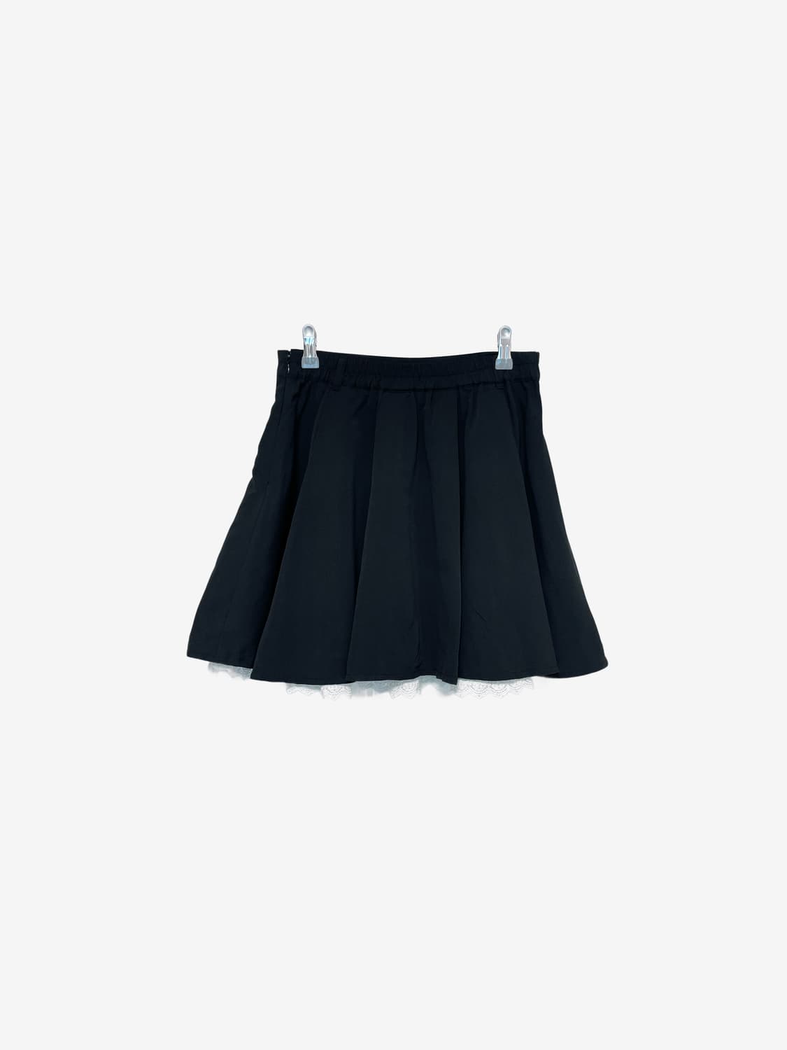 Pleated Lace Layered Mini Skirt - Black 상품이미지7