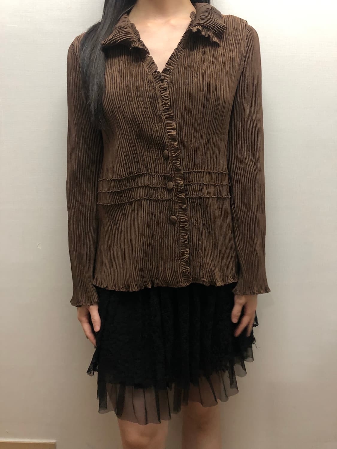 빈티지 브라운 프릴 블라우스 상품이미지4