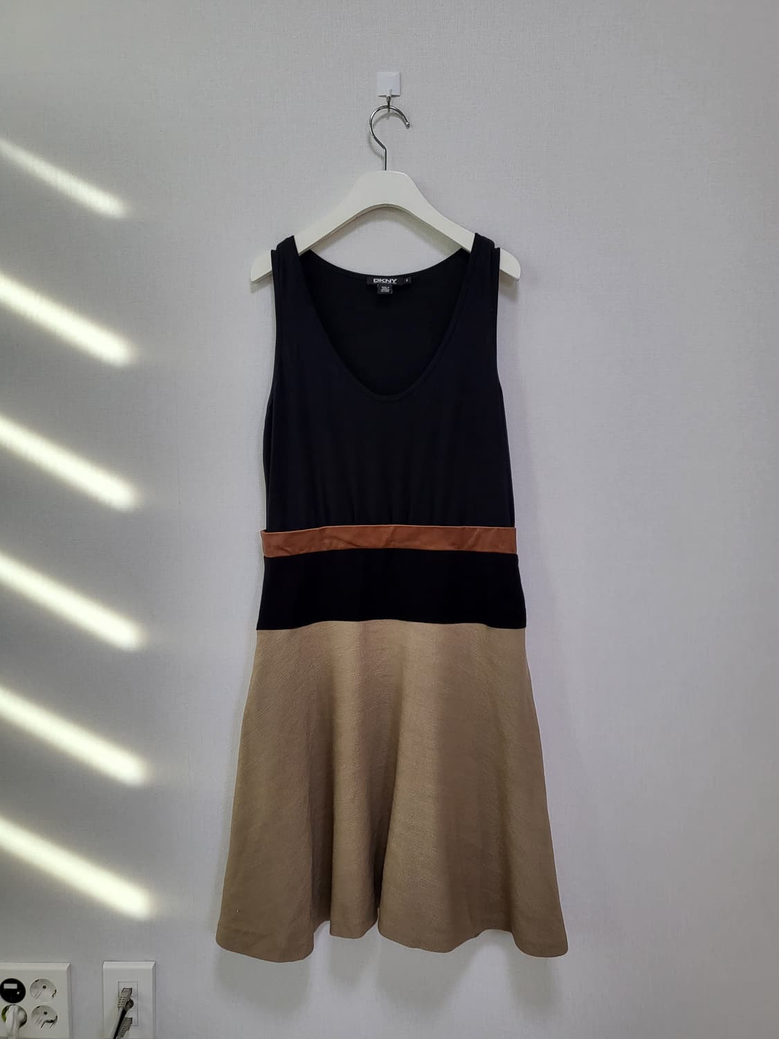 일본구매 DKNY 도나카렌 리얼가죽+고급린넨+면 배색 원피스 free 상품이미지1