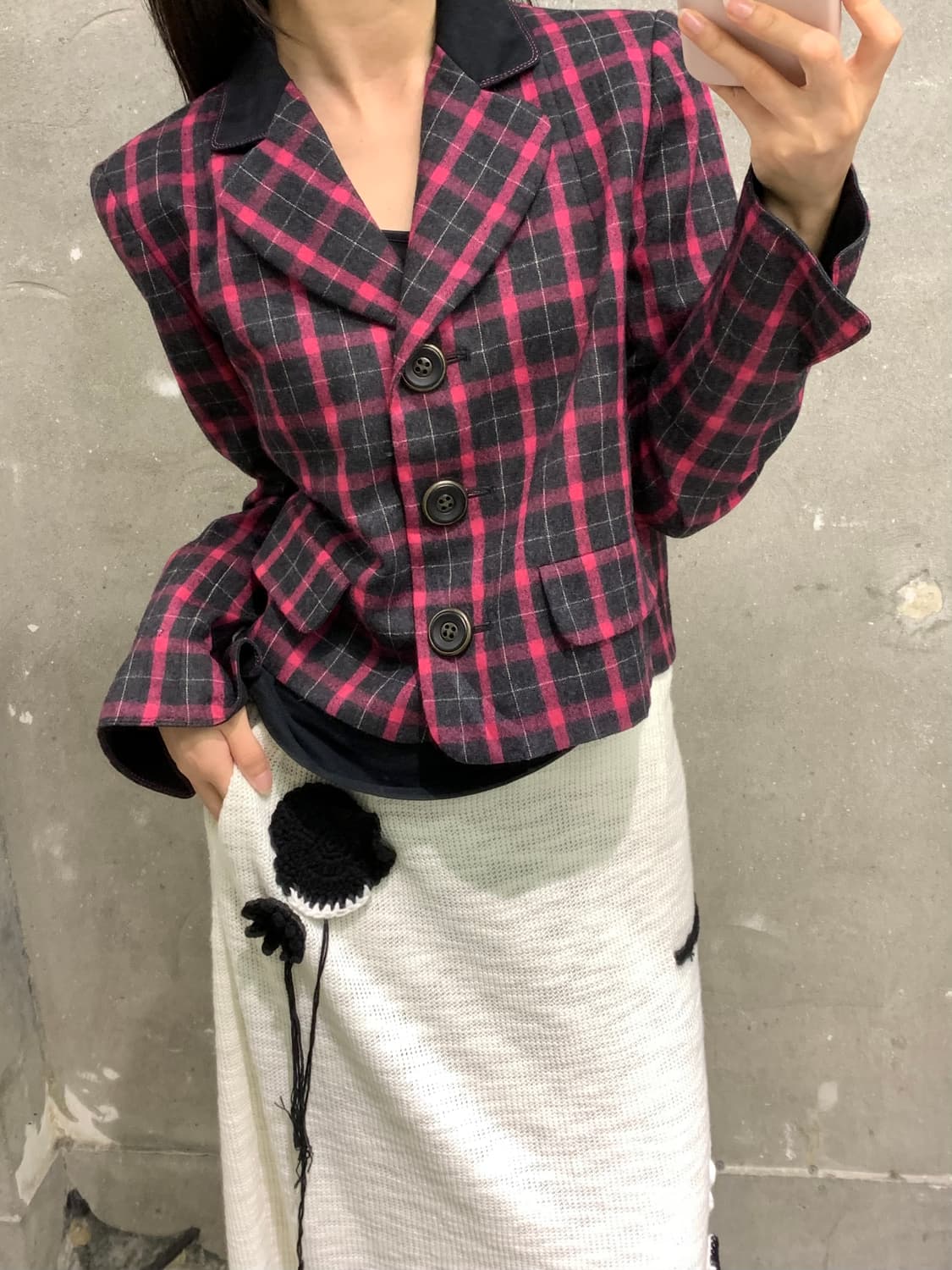 Dior 디올 90‘s 핑크 체크 패턴 울 크롭자켓 상품이미지2