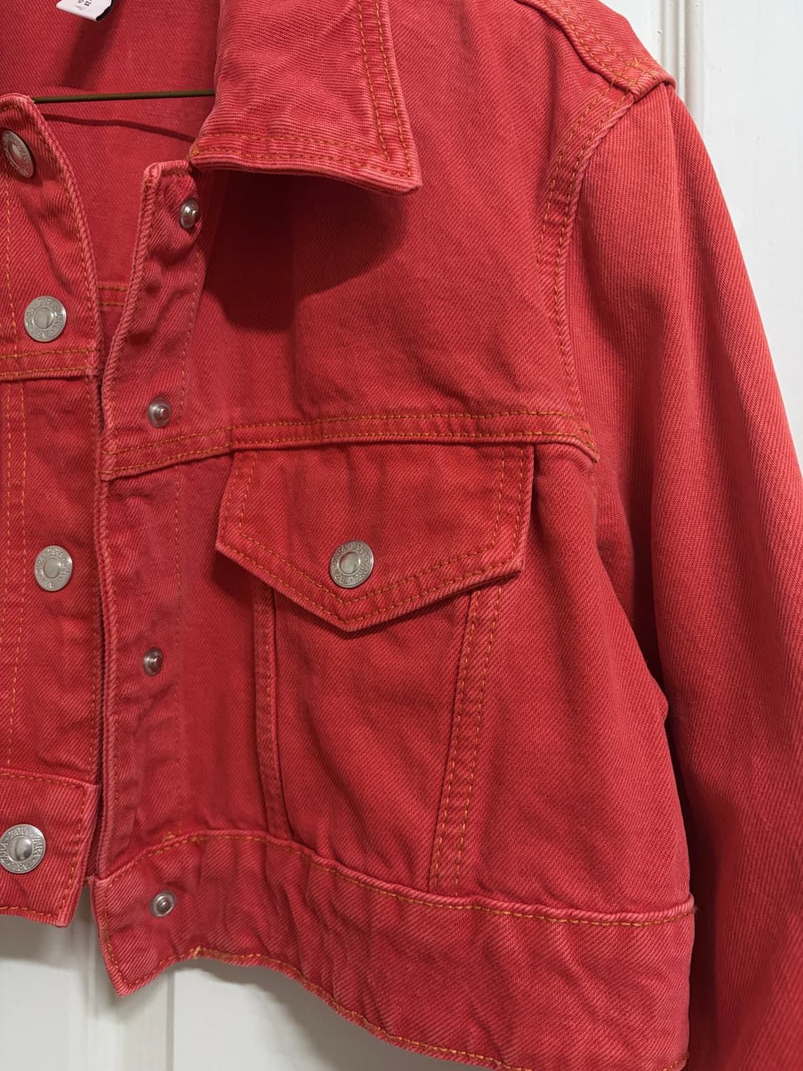 zara 빈티지 워싱 데님 자켓 레드 상품이미지3