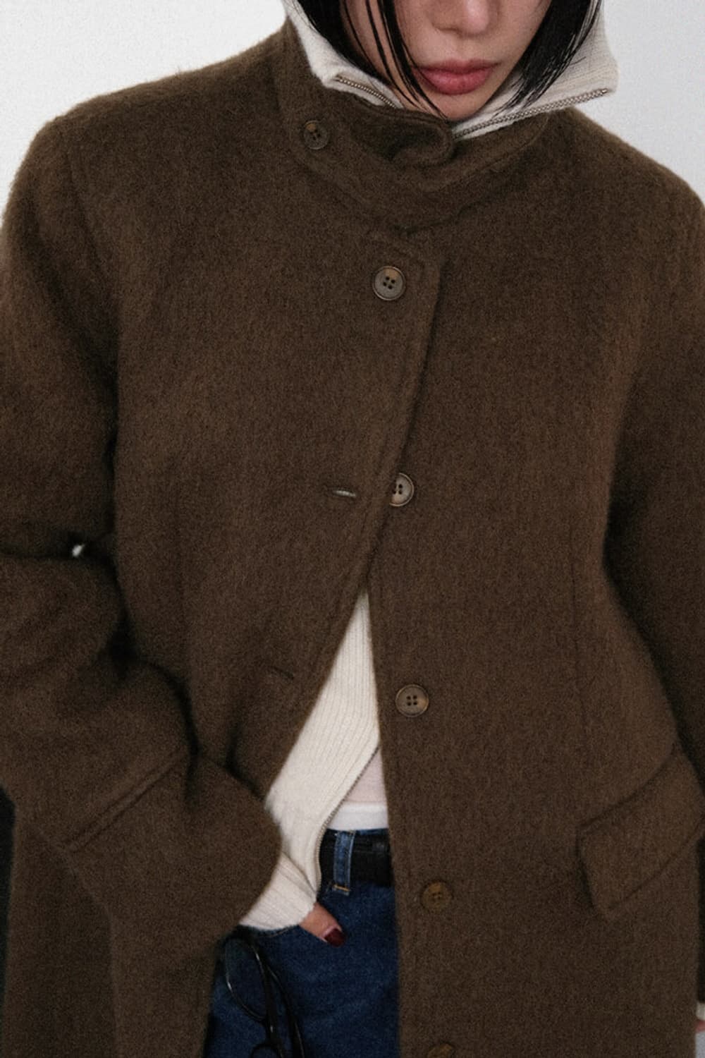 미착용 어텀 브러쉬 울 코트 브라운 판매 상품이미지2
