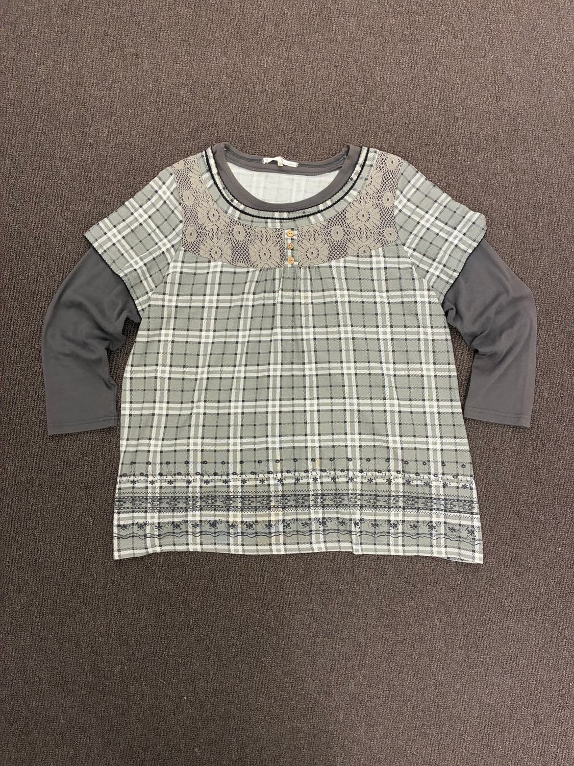 3L) Japanese vintage 여성 레이어드 체크무늬 롱 슬리브 상품이미지3