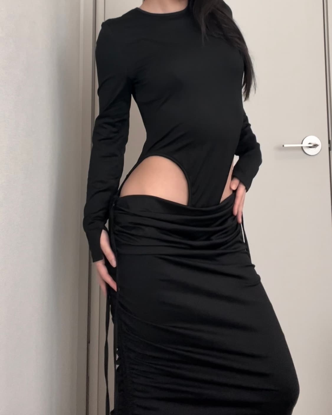 black maxi bodysuit shirring ops 상품이미지1