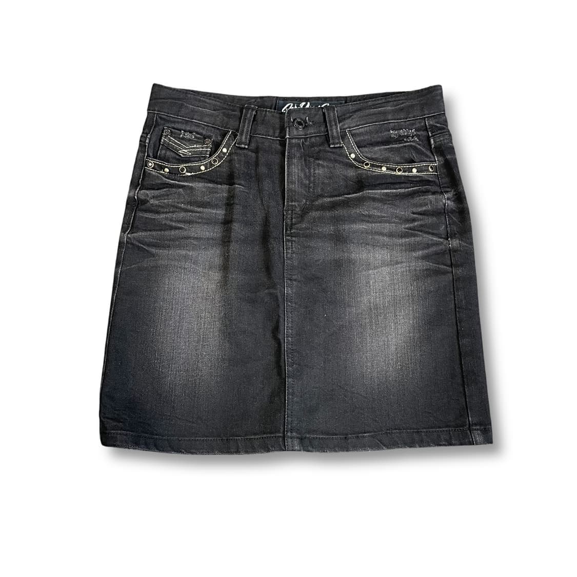 (30) 빈티지 y2k 펑크 큐빅 스터드 흑청 워싱 데님 스커트 S 상품이미지1