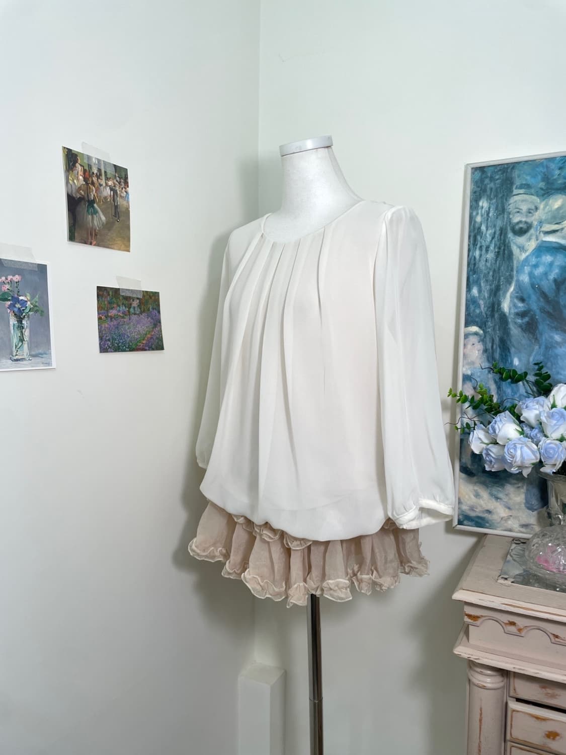 pink ivory pleats lovely blouse(size-11) 상품이미지2