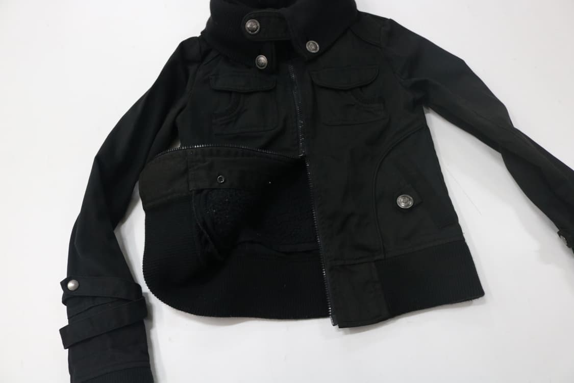 크림 크로마 빈티지 밀리터리 넥 니트 배색 본딩 자켓 상품이미지9