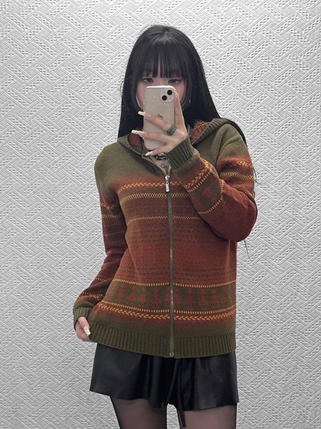 빈티지 컨트리 레트로 스트라이프 배색 니트 후드집업 95 C09782 상품이미지2