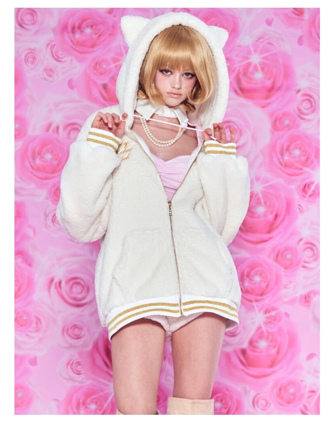 베이비메탈클럽 베메클 키티 퍼자켓 아이보리 상품이미지1