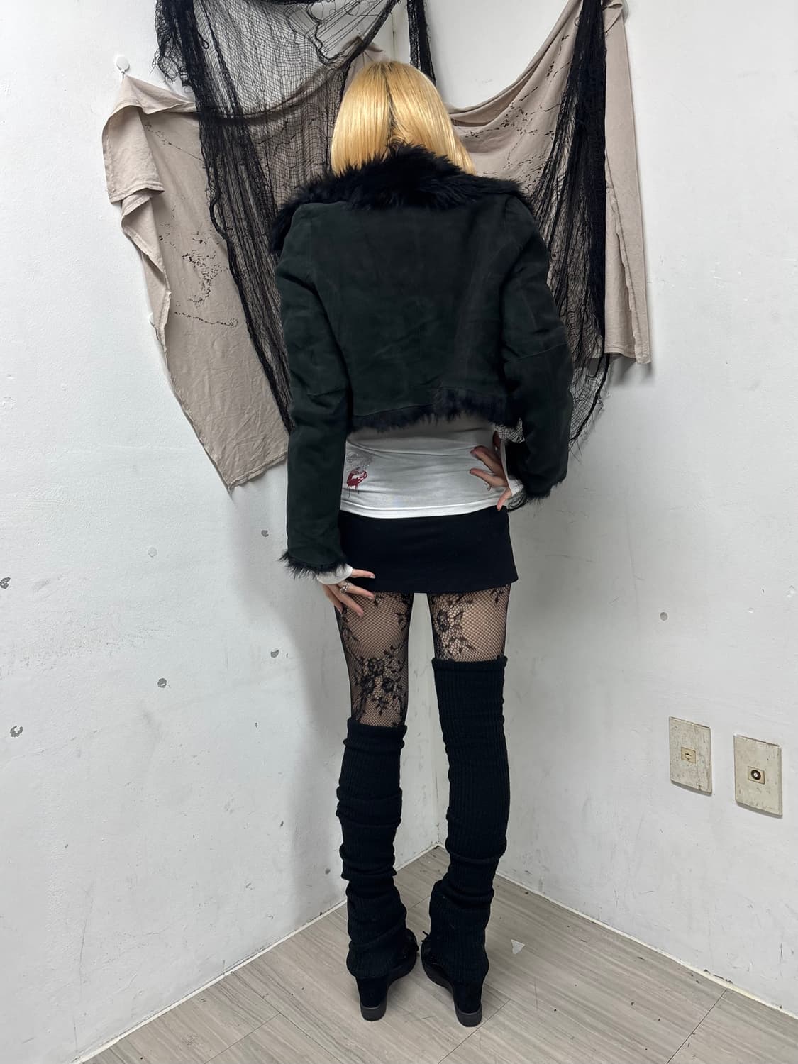 Vkei Black Fur Trimming Crop Leather Jac 상품이미지4