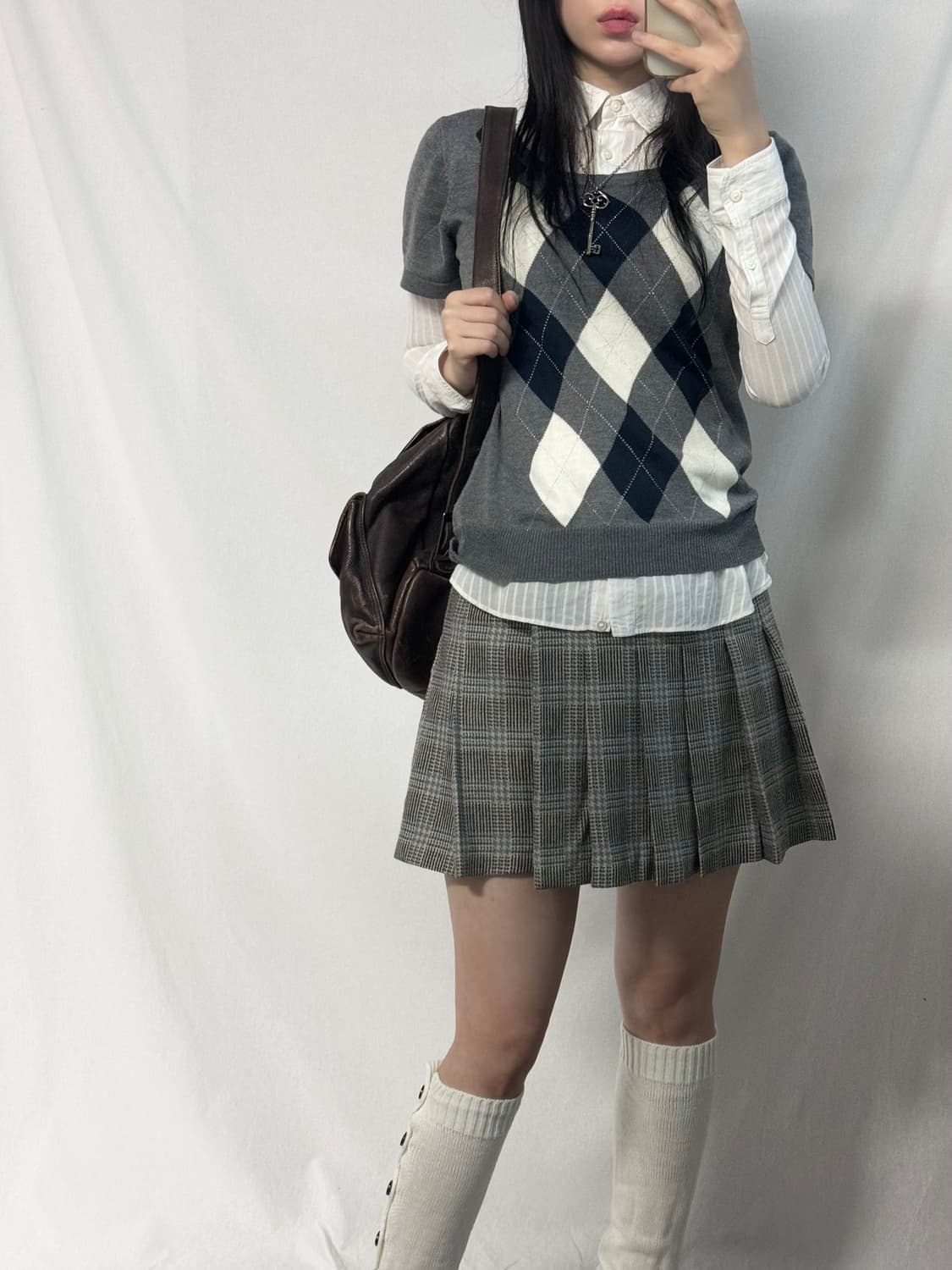 아가일 하프 슬리브 니트 상품이미지4