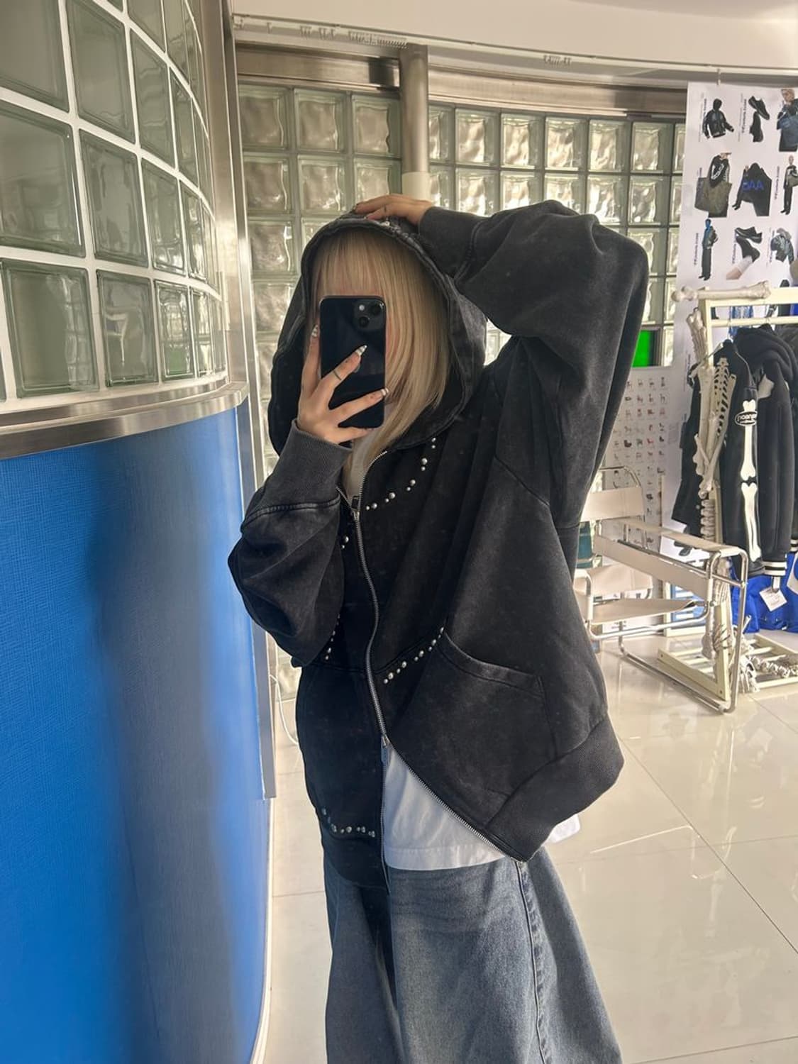 STUDS BLEACH LEOPARD ZIP HOODIE 상품이미지1