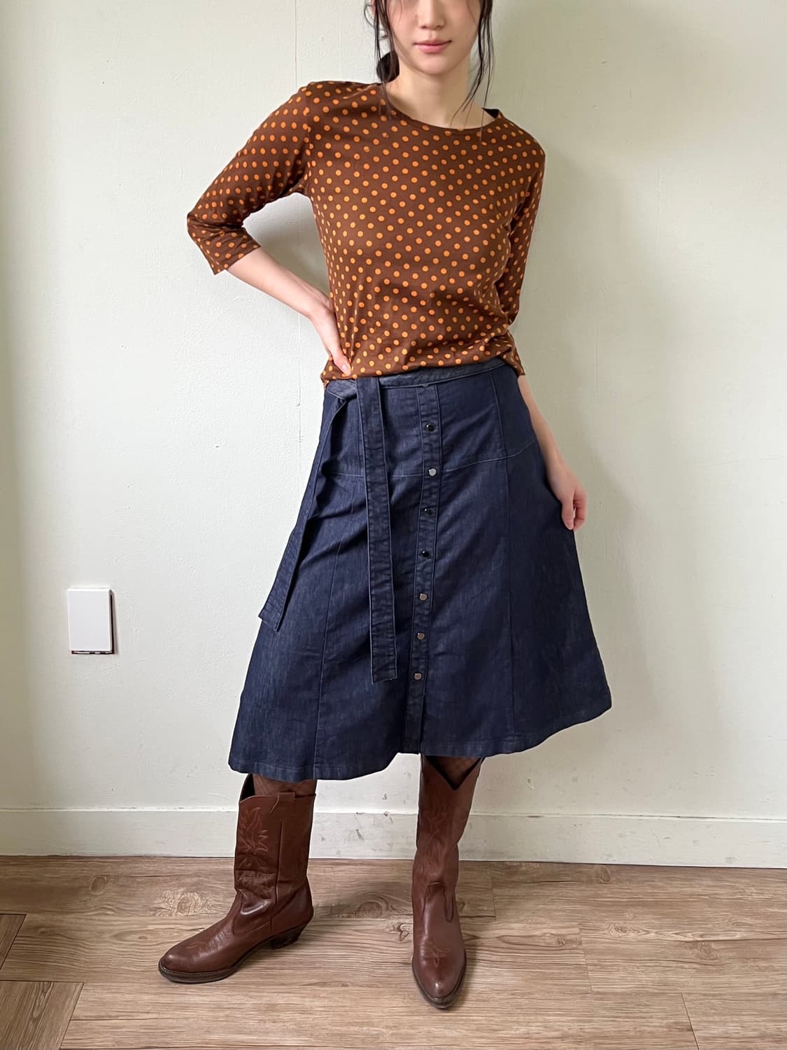 ALMAENROSE 페이크 버튼 데님 스커트 상품이미지8