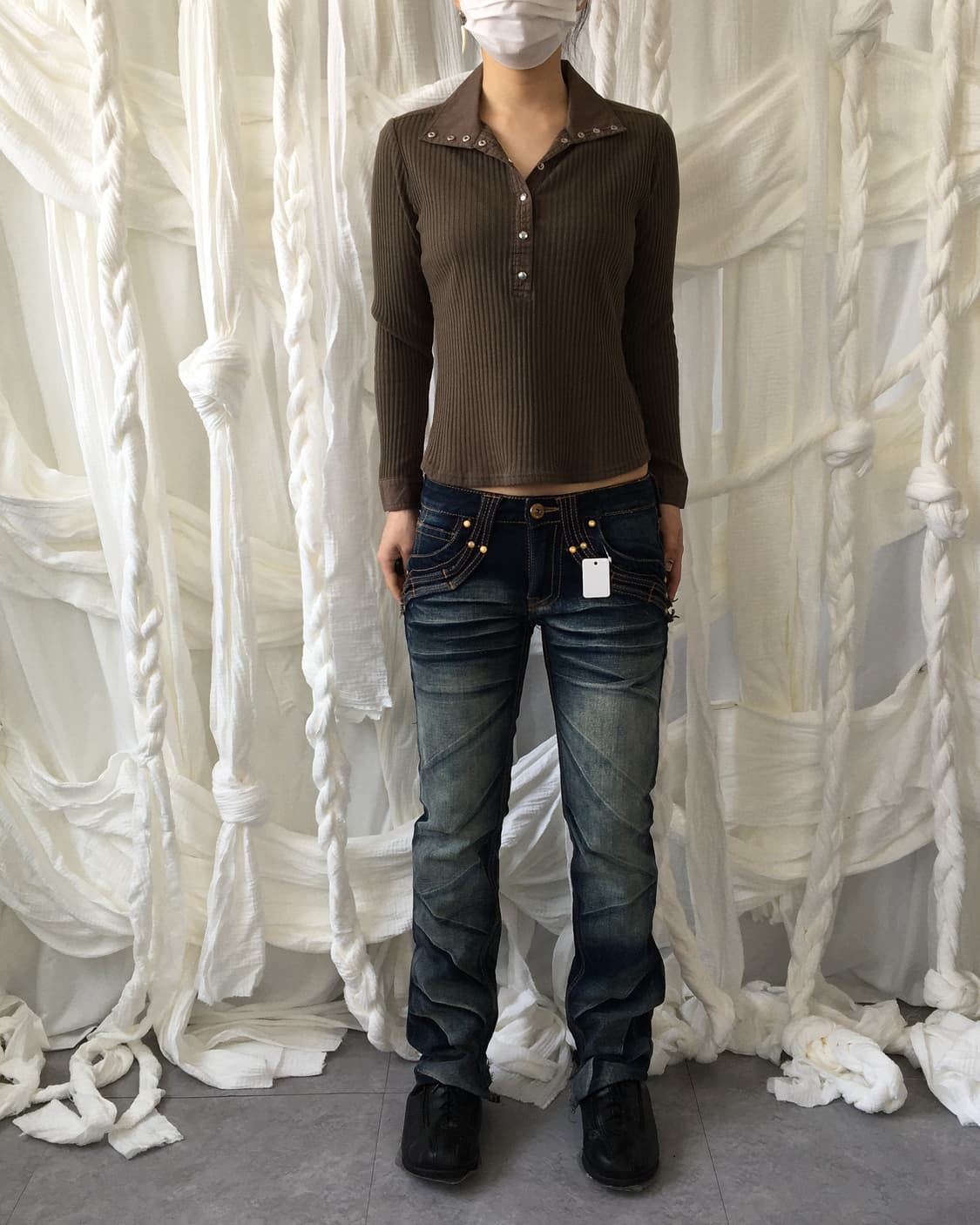 High neck shirt ribbed sleeve 상품이미지2