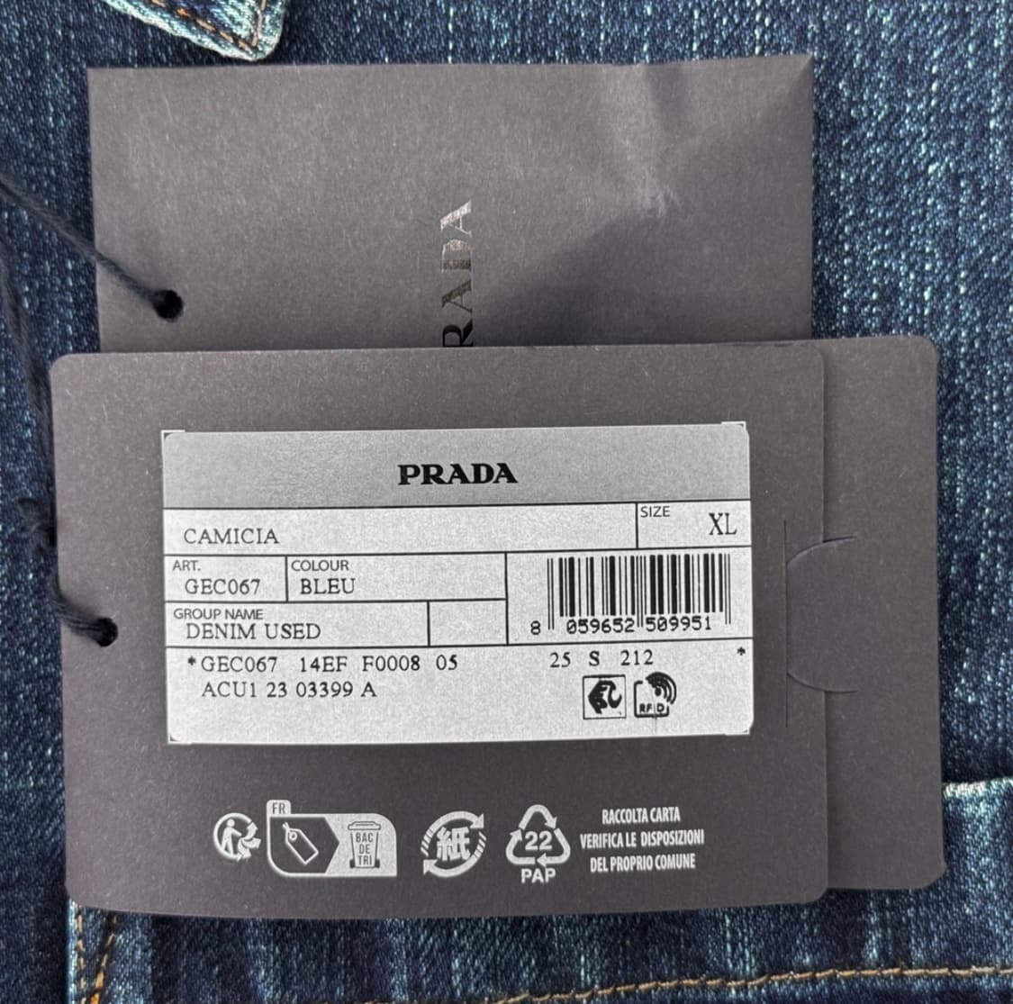 [XL] 프라다 남성 삼각로고 청 데님 반팔 셔츠 자켓 블루 GEC067 상품이미지9