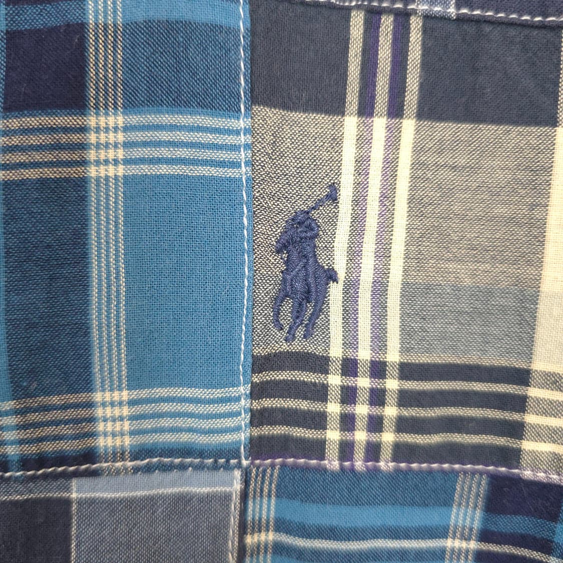 랄프 로렌 Ralph Lauren 커스텀핏 패치워크 체크 반팔셔츠 M 상품이미지5