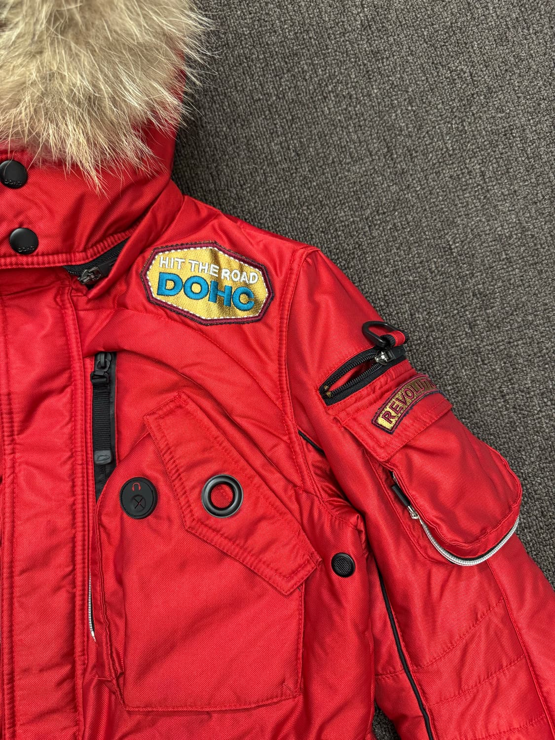 S)DOHC 빈티지 후드 퍼 멀티 포켓 봄버 패딩 상품이미지3