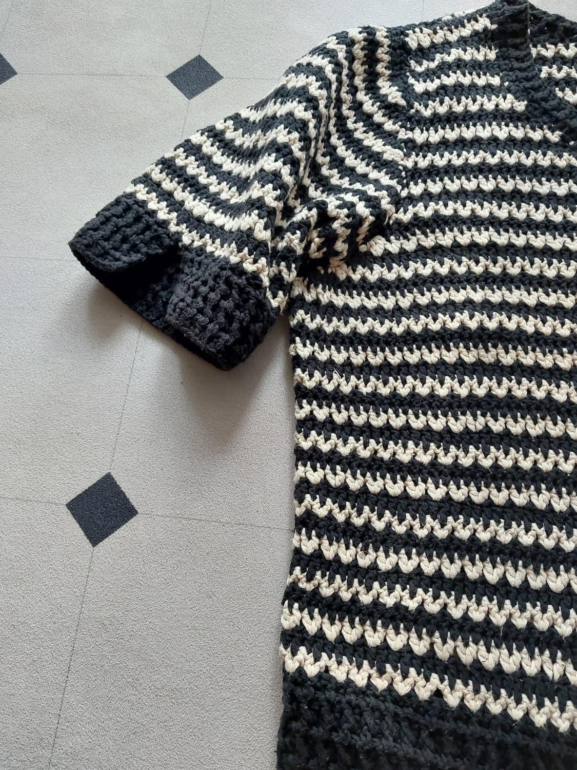 스트라이프 크롭 니트 반팔 가디건 S 상품이미지5