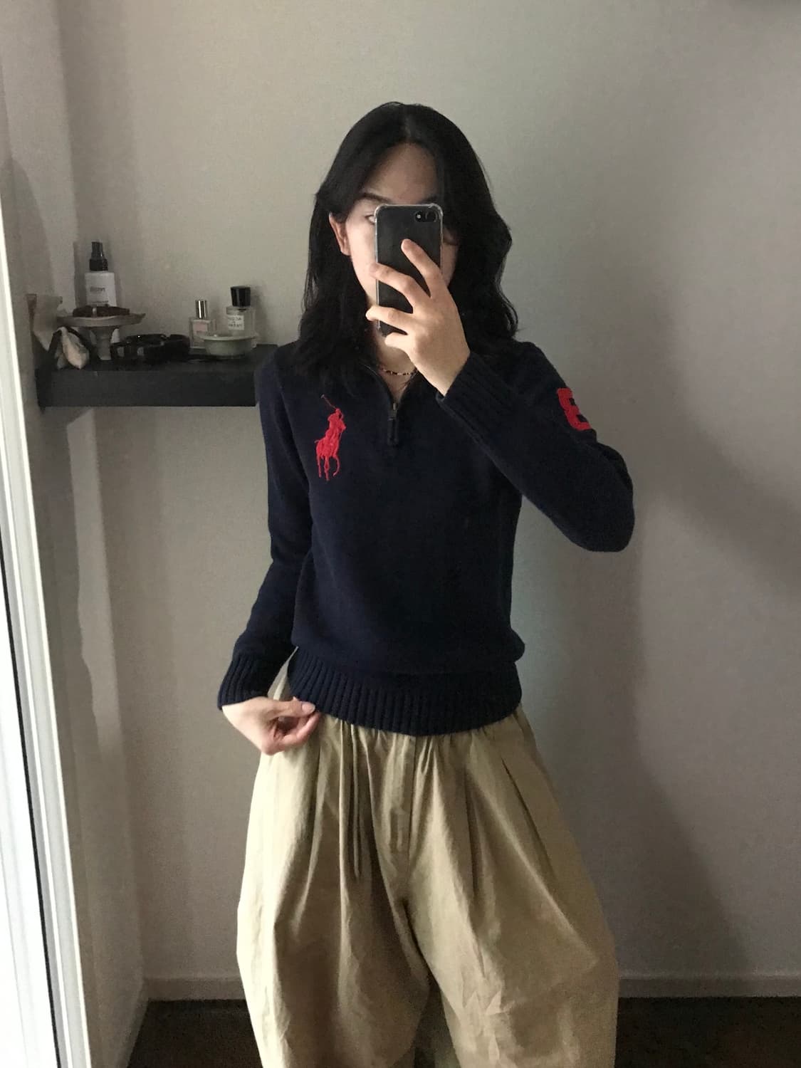 폴로 랄프로렌 빅 포니 로고 네이비 반집업 니트 상품이미지1