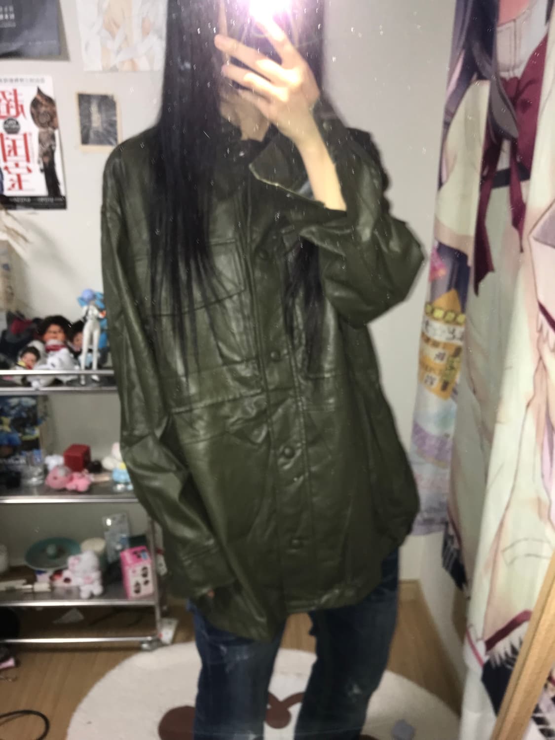 자라 카키 페이크 레더 셔츠 상품이미지2