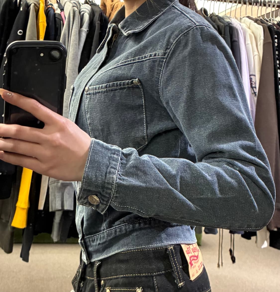 1)Vintage 여성 흑청 데님 집업 자켓 상품이미지3