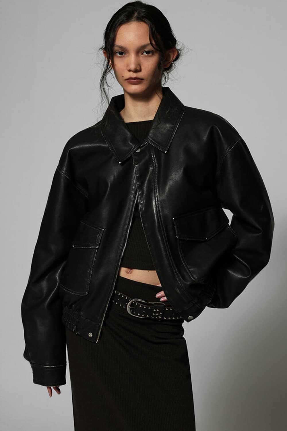 블랙업 빈티지 블루종 레더 점퍼 누빔 자켓 F (4온즈) 상품이미지1