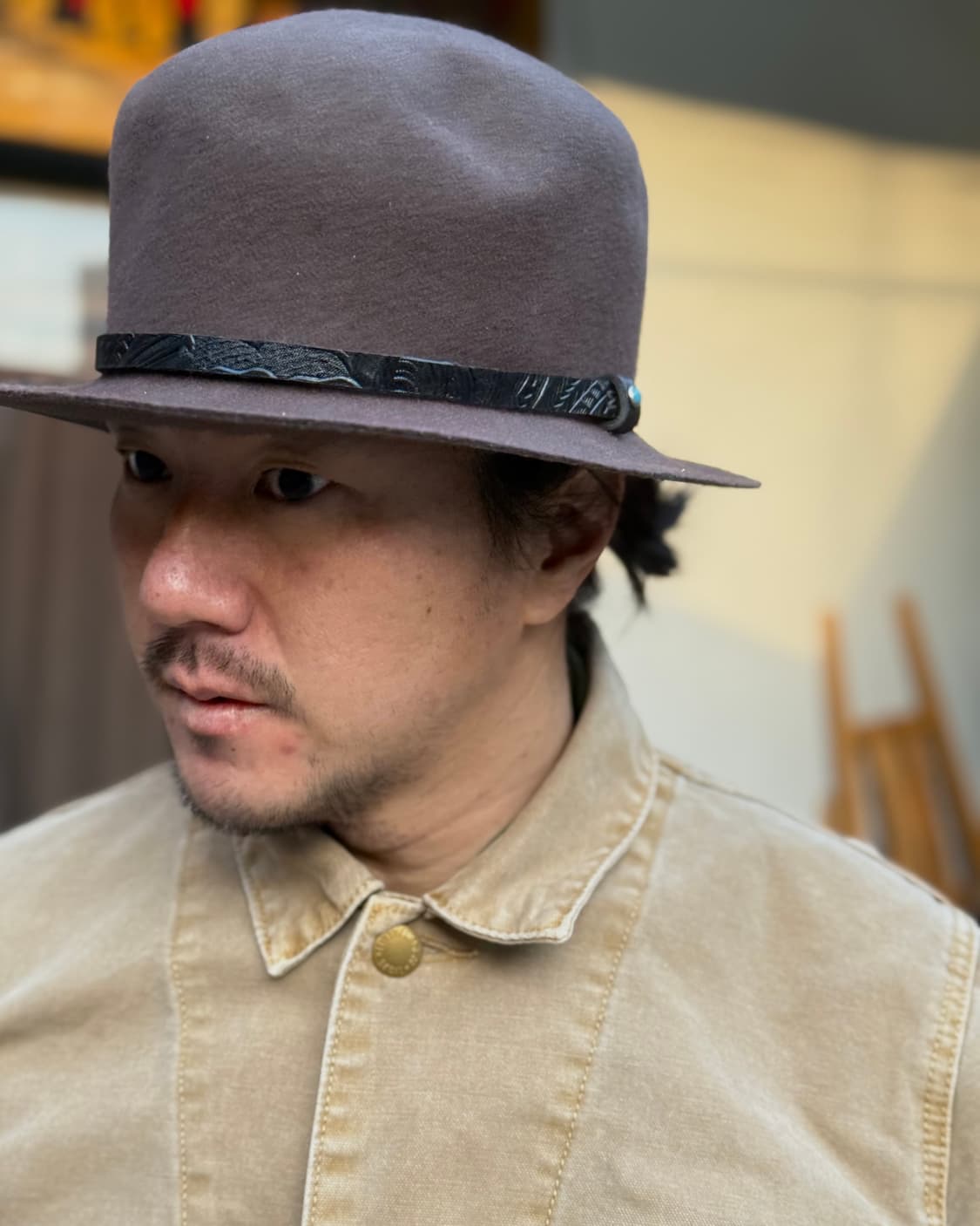 CA4LA 터키석 & 스탬핑 레더 밴드 울 펠트 페도라 OS 상품이미지8