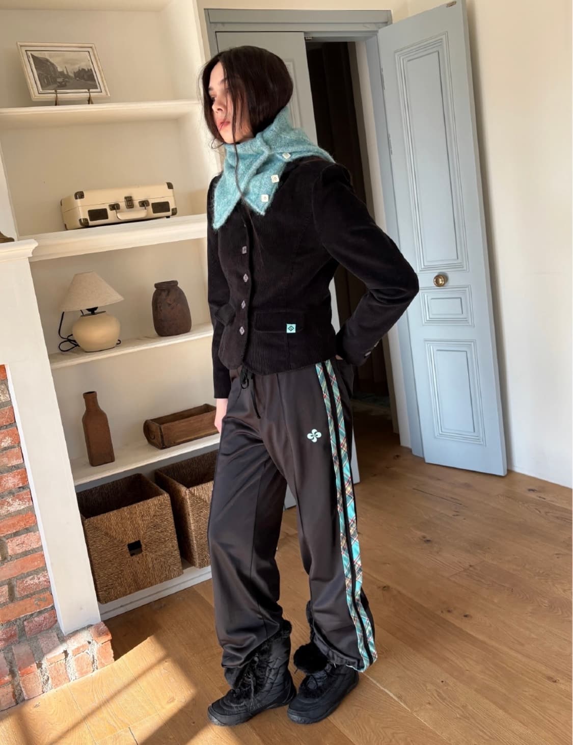 헤레틱 체크 트레이닝 팬츠 블랙 상품이미지1