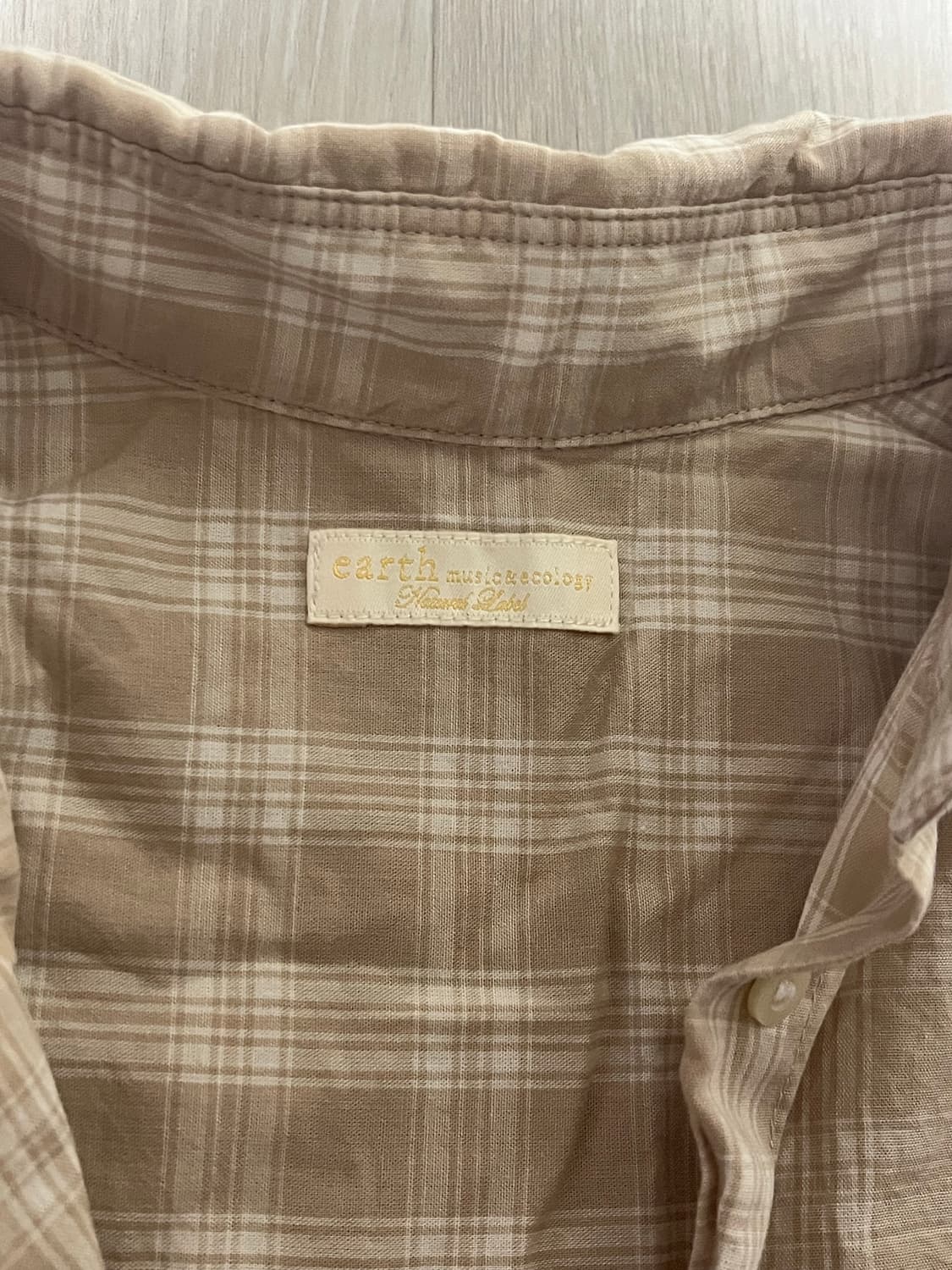 어스뮤직 빈티지 아이보리 베이지 체크 반팔 셔츠 상품이미지2