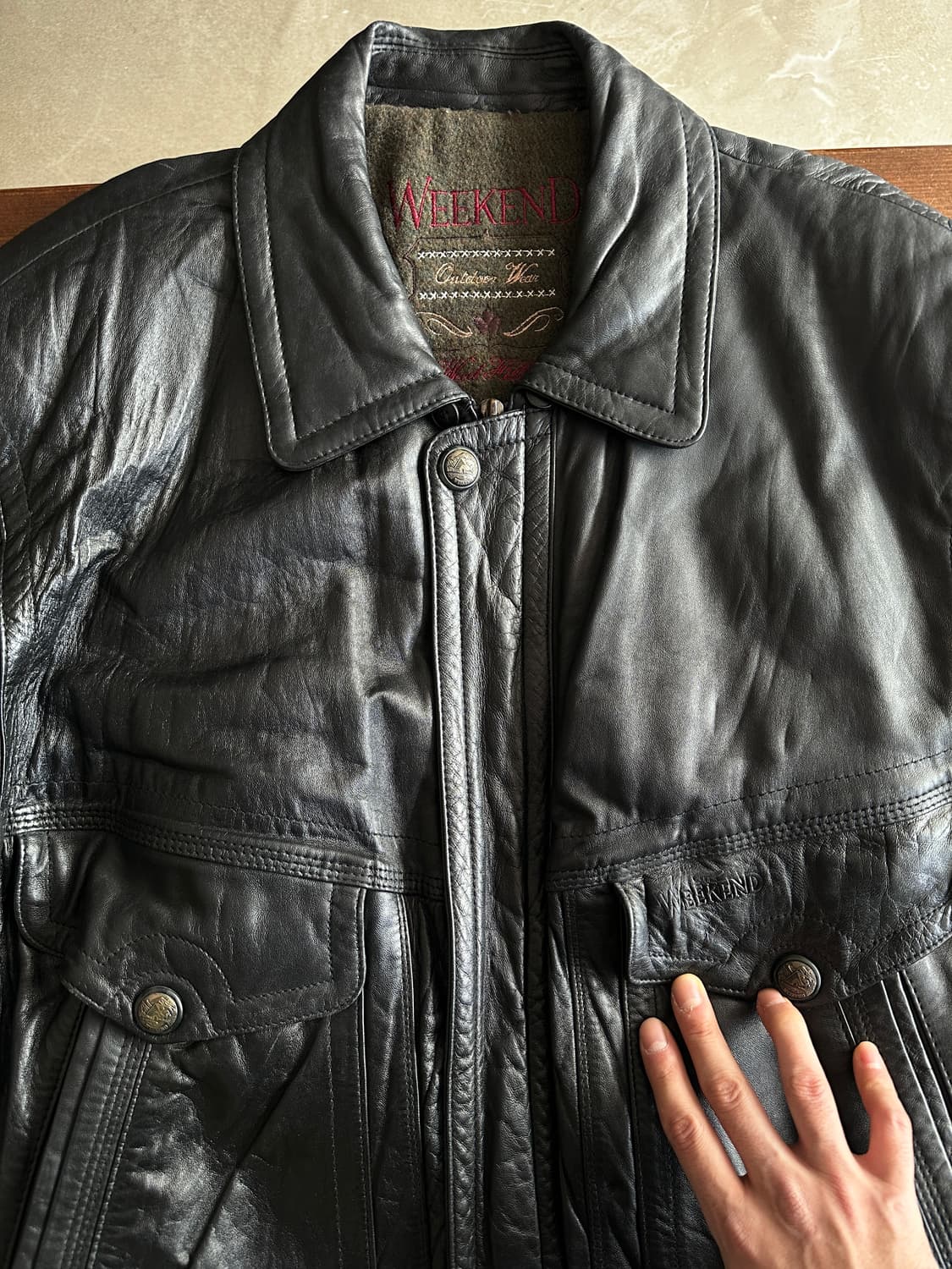 WEEKEND Outdoor Wear 빈티지 레더 블루종 자켓 상품이미지2