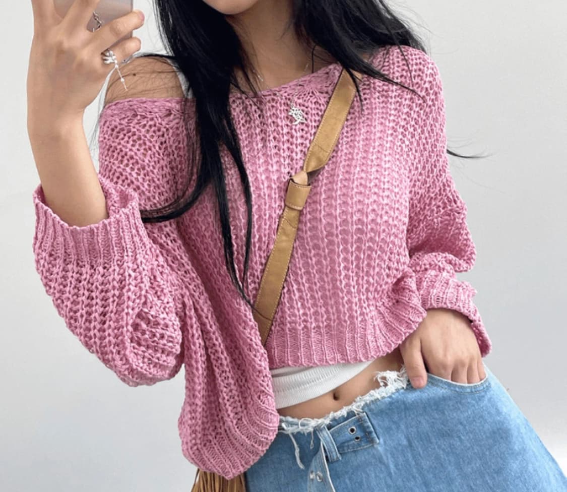 아쿠비클럽 핑크 크롭 니트 상품이미지2