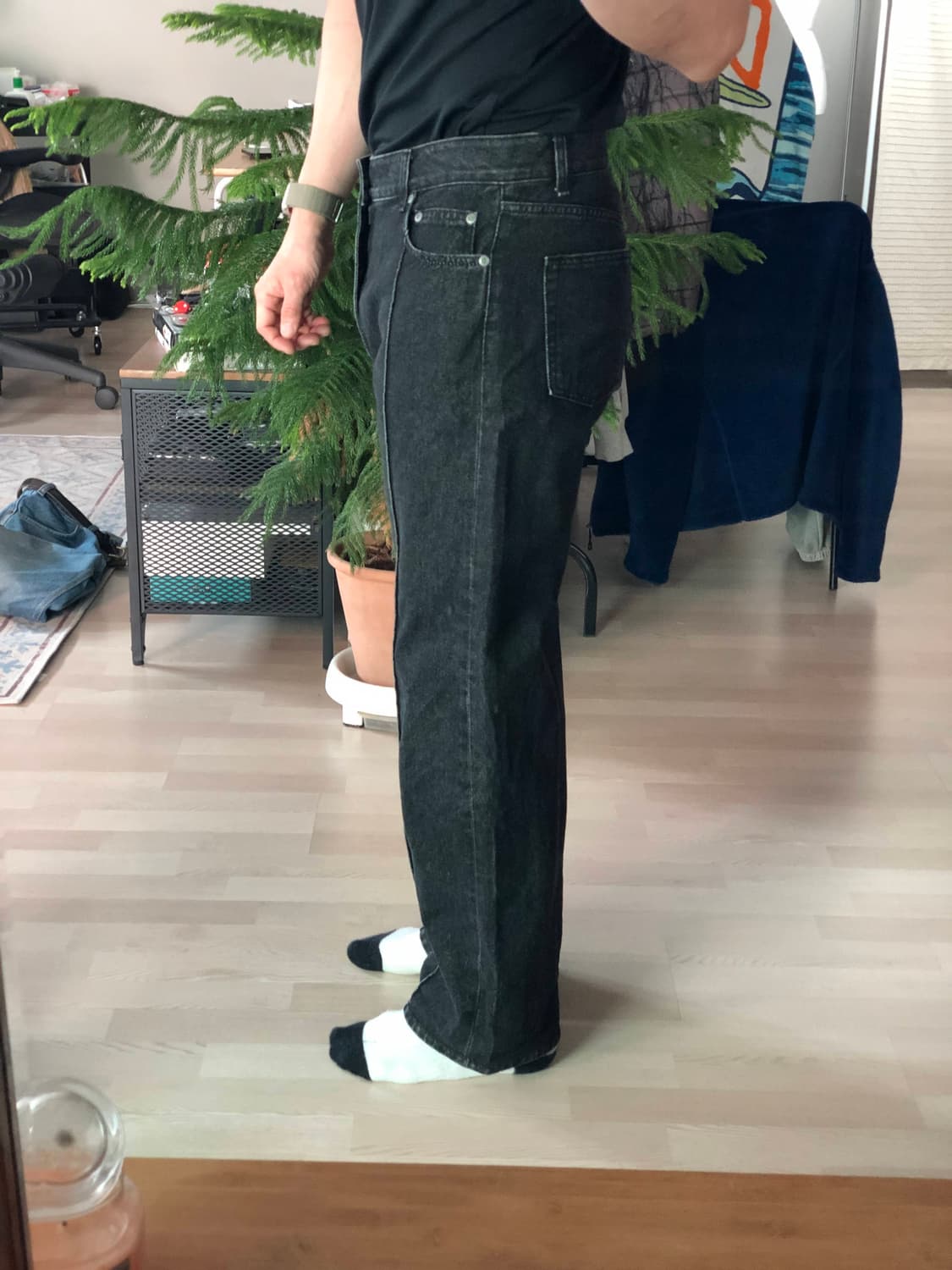 유니폼 브릿지 원턱 포인트 블랙 일자 데님 청바지 블랙진 상품이미지4