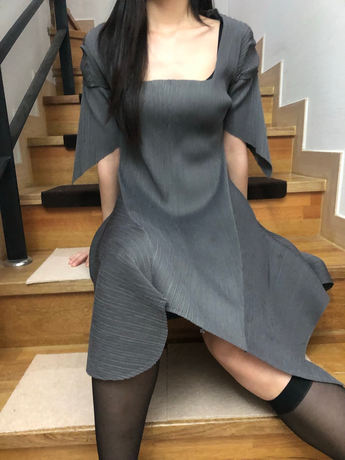 빈티지 그레이 플리츠 원피스 상품이미지7