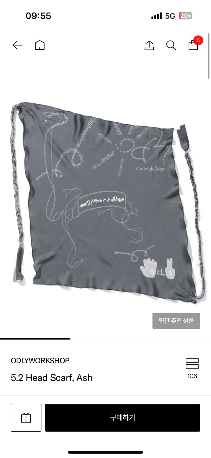 새상품) 오들리워크샵  5.2 Head Scarf, Ash 상품이미지3