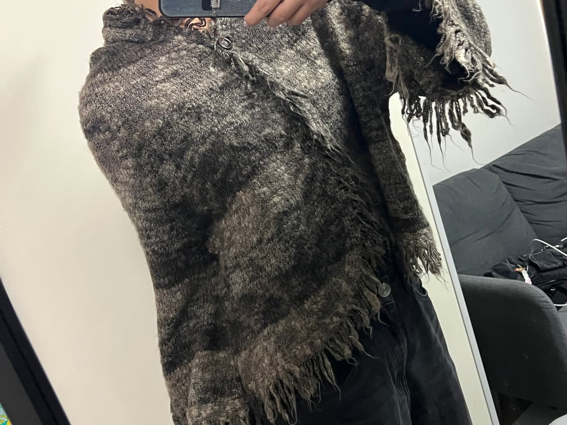 프린지 니트 후드 가디건 케이프st 상품이미지1