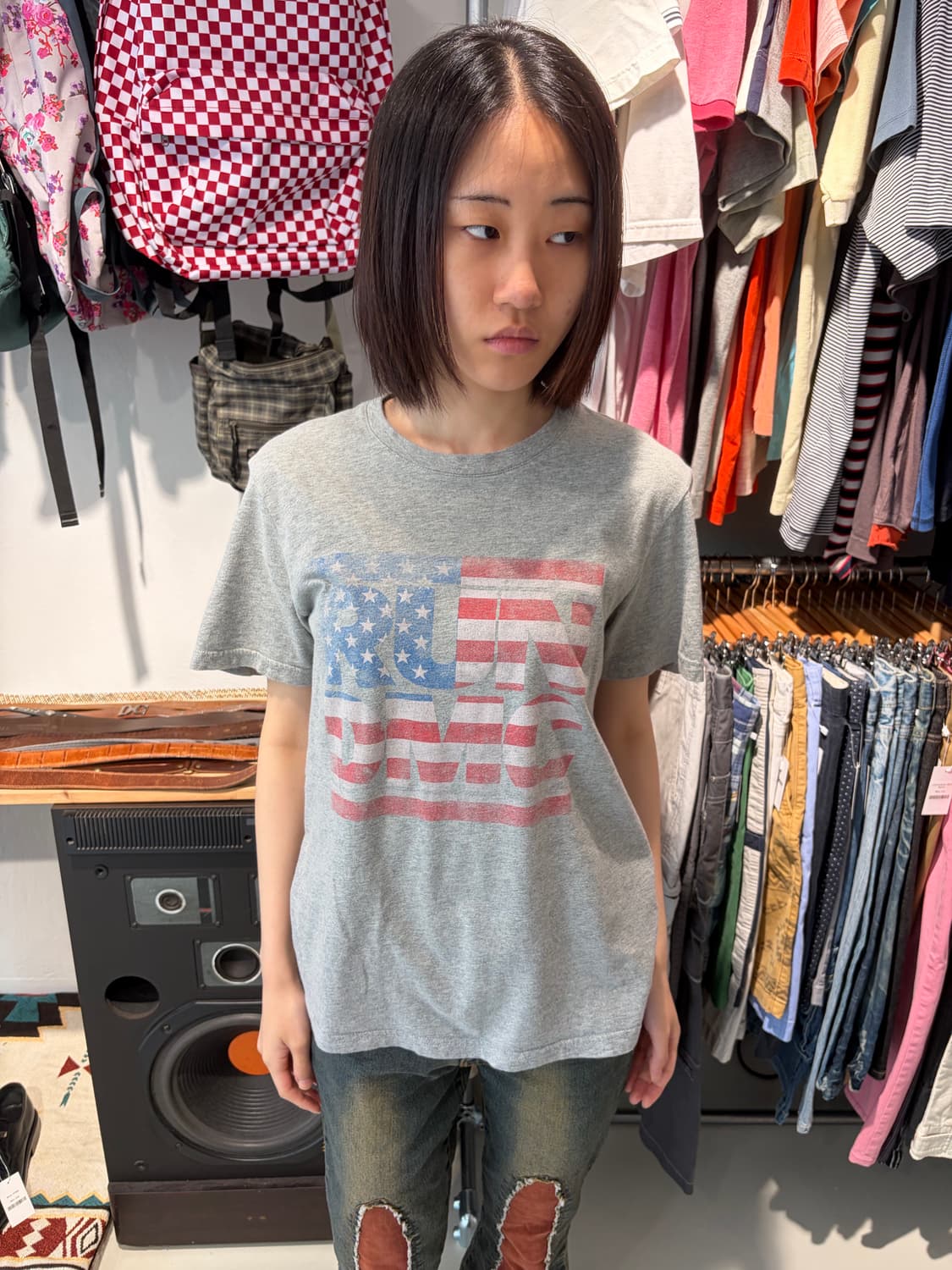 Run-DMC  USA 플래그 그래픽 반팔 티 상품이미지2