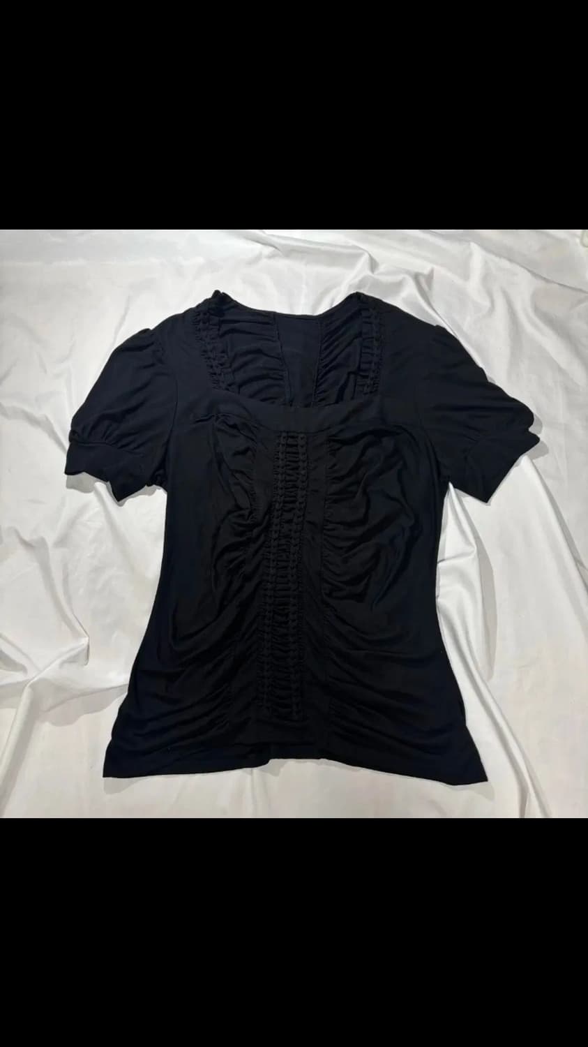 로걀탑2장일괄 쉬폰캉캉반팔블라우스블랙고딕셔링퍼프공겜여주공주고스로리갸루펑크 상품이미지2